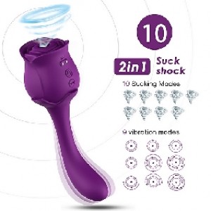 Rose Clitoral Sucking with G-Spot Vibrator, Silicone, 20 Functions, Rechargeable, PURPLE